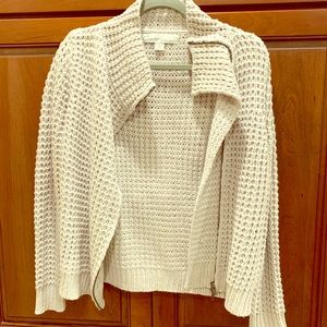 Tan crocheted zip sweater